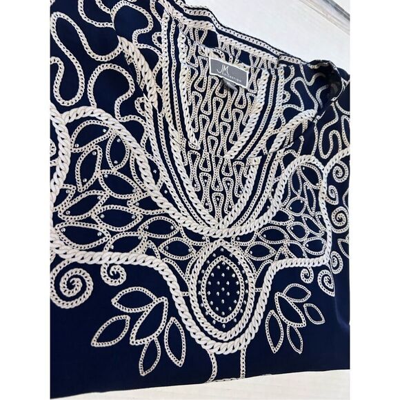 JM Collection Women’s Size XL Navy Blue Printed Design Round Neck Short Sleeve B - Picture 9 of 11